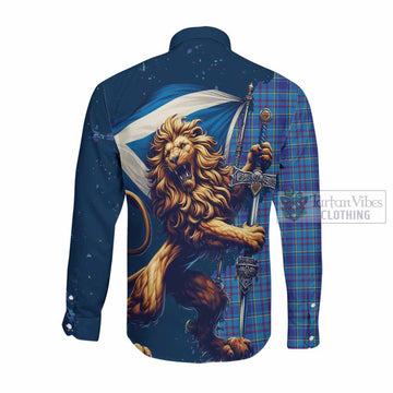 Mercer Tartan Family Crest Long Sleeve Button Shirt with Scottish Majestic Lion