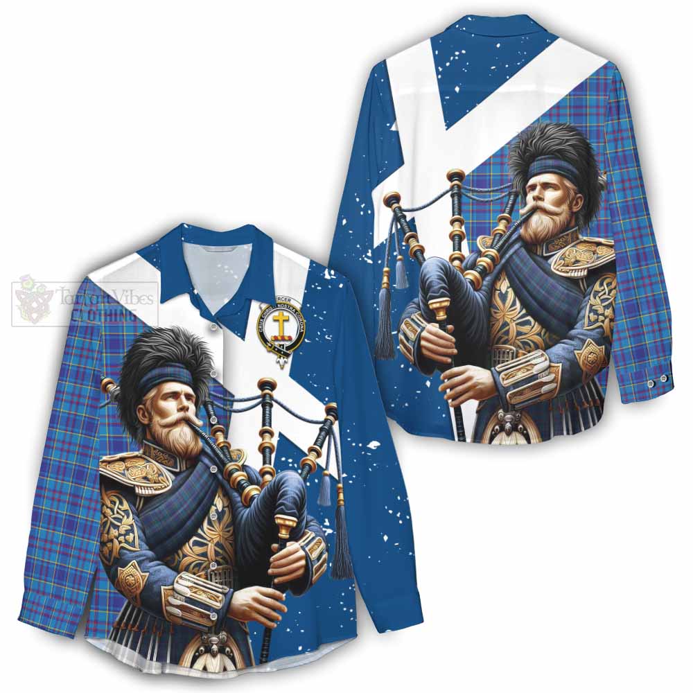 Tartan Vibes Clothing Mercer Tartan Women's Casual Shirt with Family Crest Scottish Bagpiper Vibes