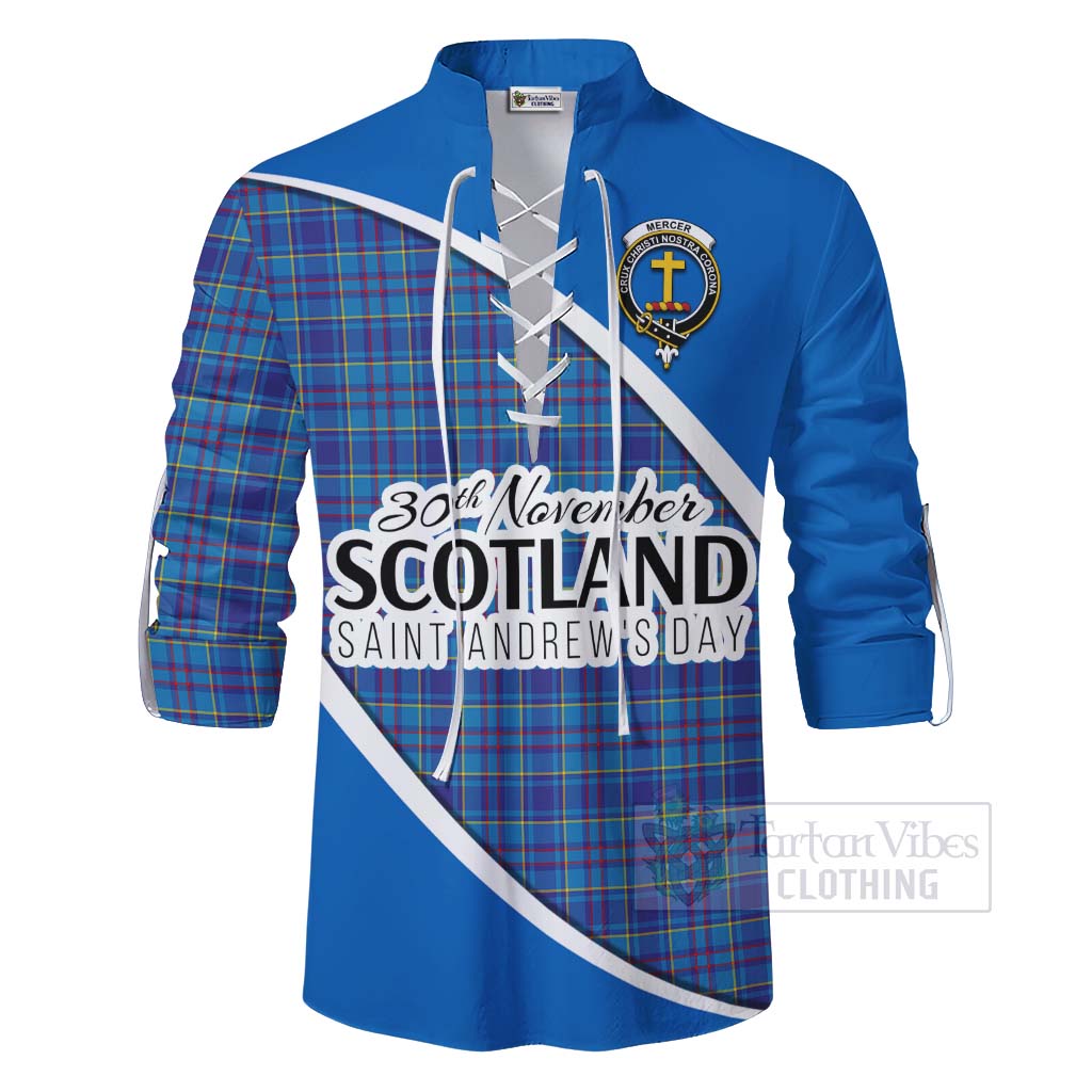 Tartan Vibes Clothing Mercer Family Crest Tartan Ghillie Kilt Shirt Celebrate Saint Andrew's Day in Style