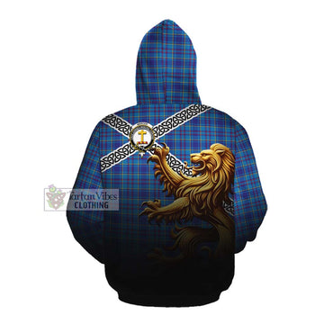 Mercer Crest Tartan Cotton Hoodie with Golden Lion Emblem Celtic Style Pullover Hoodie - Tartan Vibes Clothing
