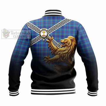 Mercer Crest Tartan Baseball Jacket with Golden Lion Emblem Celtic Style - Tartan Vibes Clothing