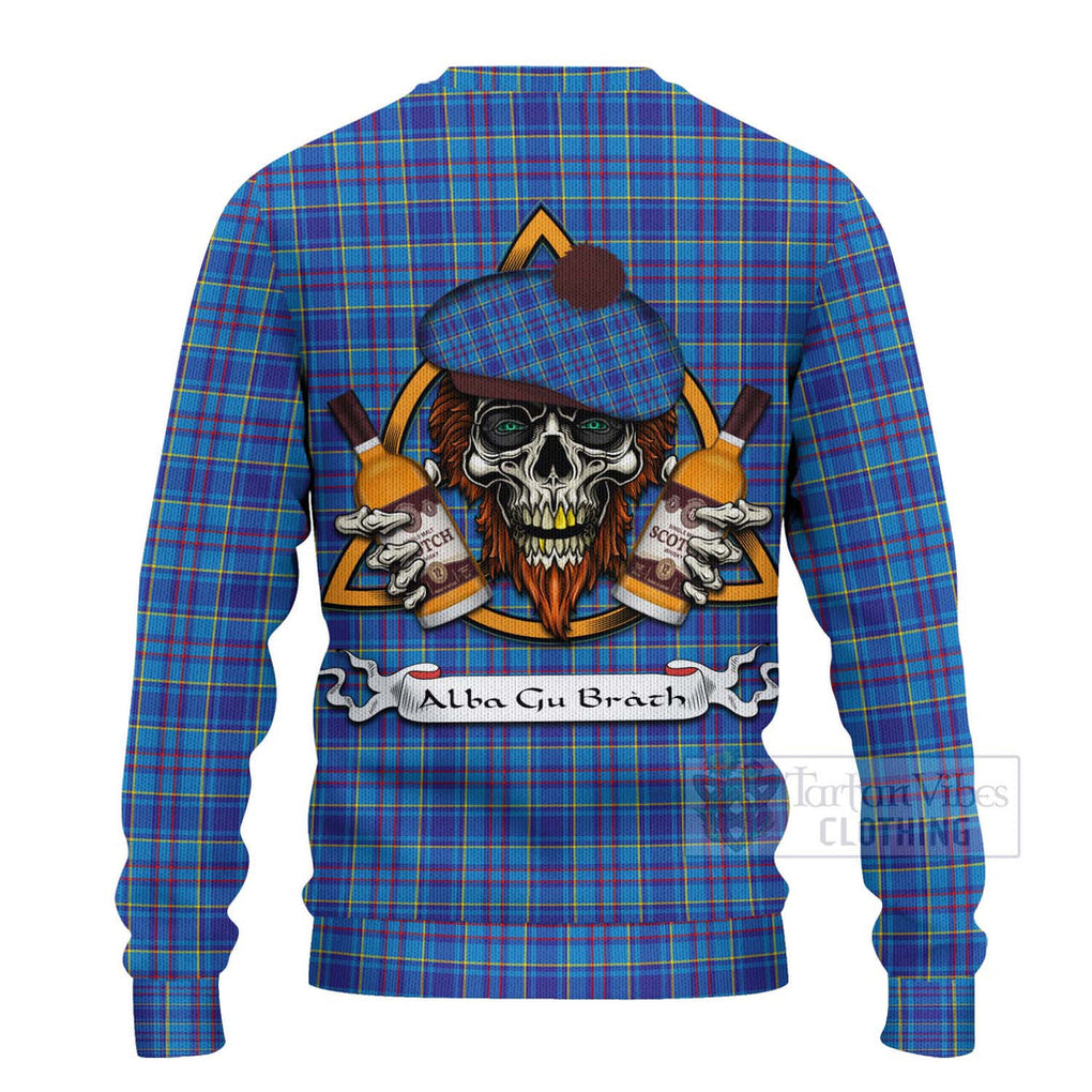 Tartan Vibes Clothing Mercer Tartan Knitted Sweater with Family Crest and Bearded Skull Holding Bottles of Whiskey