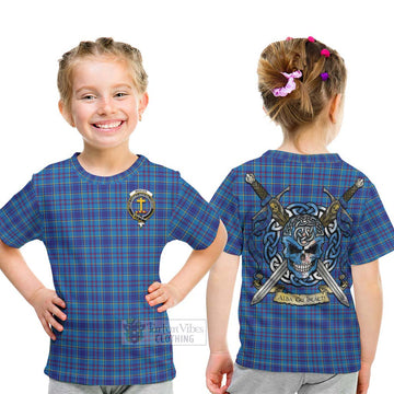 Mercer Tartan Kid T-Shirt with Family Crest Celtic Skull Style