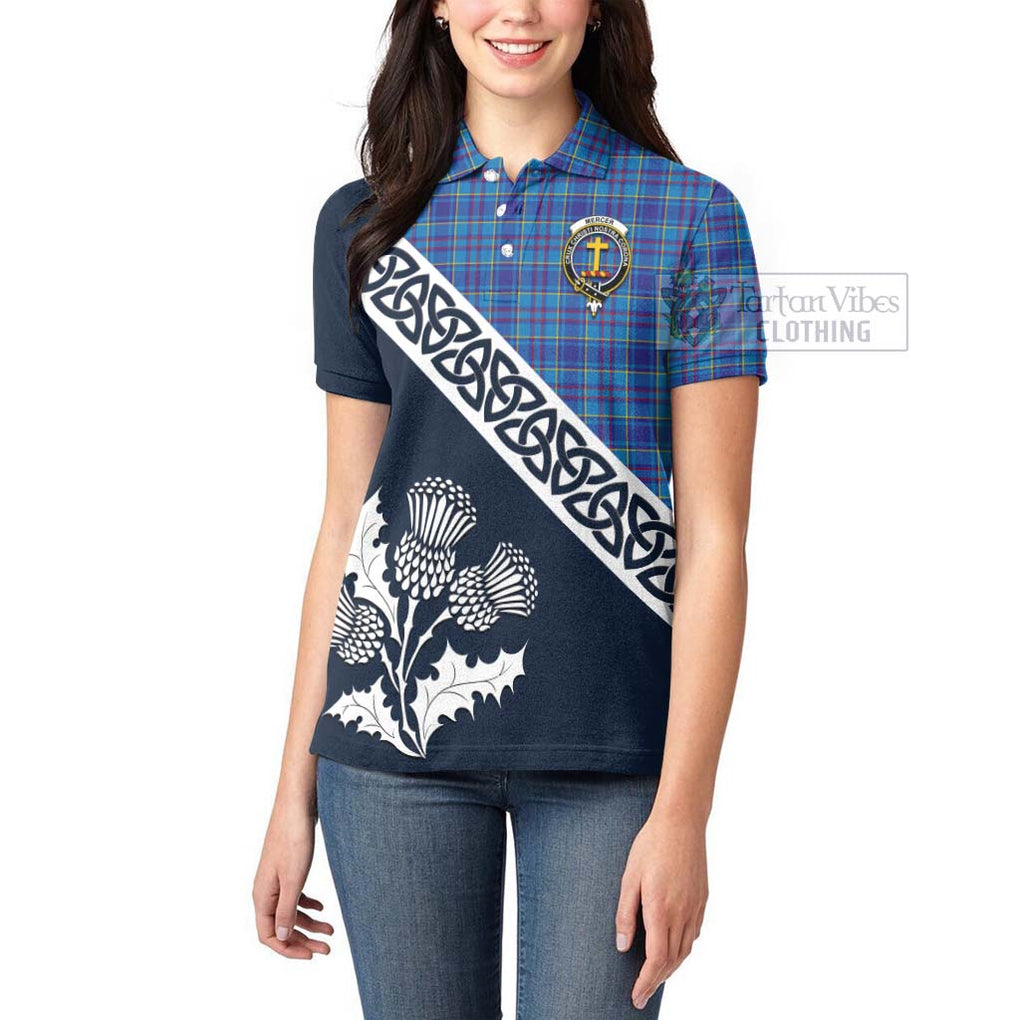 Tartan Vibes Clothing Mercer Tartan Women's Polo Shirt Featuring Thistle and Scotland Map