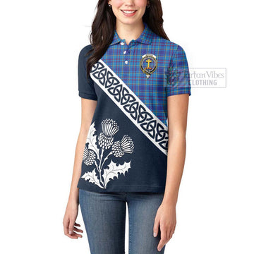 Mercer Tartan Women's Polo Shirt Featuring Thistle and Scotland Map