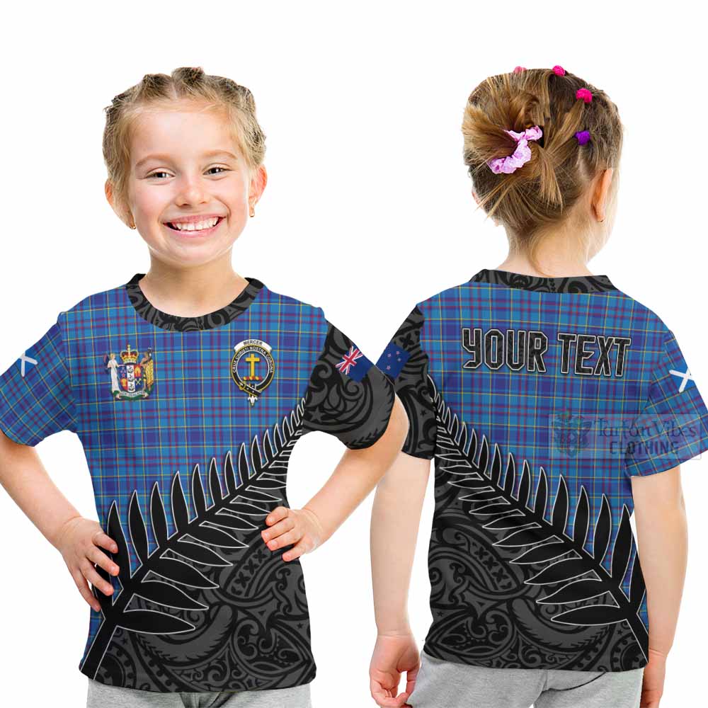 Tartan Vibes Clothing Mercer Crest Tartan Kid T-Shirt with New Zealand Silver Fern Half Style