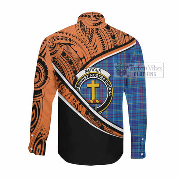 Mercer Crest Tartan Long Sleeve Button Shirt with Polynesian Vibes Style - Orange Version