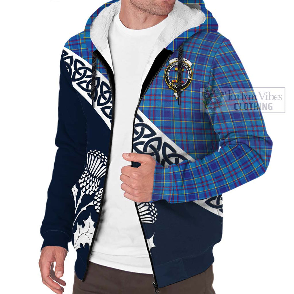 Mercer Tartan Sherpa Hoodie Featuring Thistle and Scotland Map - Tartan Vibes Clothing