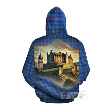 Mercer Tartan Family Crest Cotton Hoodie with Scottish Ancient Castle Style Pullover Hoodie - Tartan Vibes Clothing