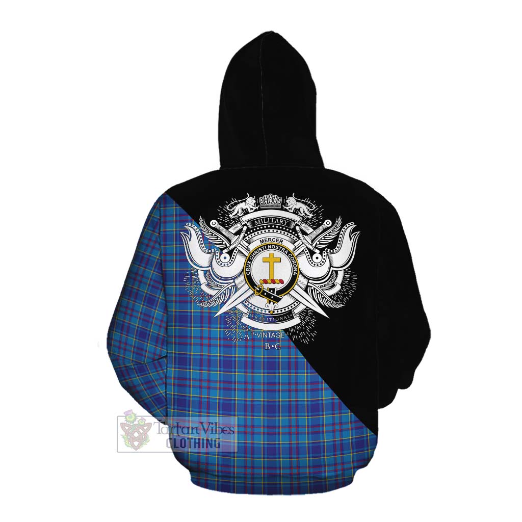 Tartan Vibes Clothing Mercer Tartan Cotton Hoodie with Family Crest and Military Logo Style