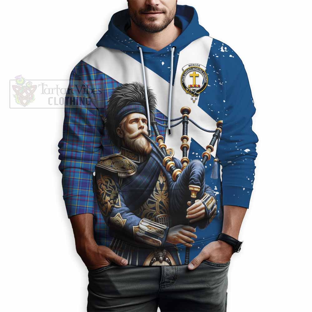 Tartan Vibes Clothing Mercer Tartan Hoodie with Family Crest Scottish Bagpiper Vibes