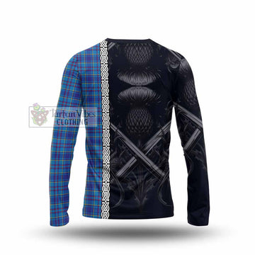 Mercer Tartan Long Sleeve T-Shirt with Family Crest Cross Sword Thistle Celtic Vibes