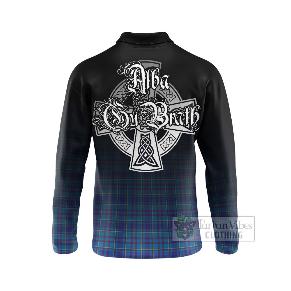 Tartan Vibes Clothing Mercer Tartan Long Sleeve Polo Shirt Featuring Alba Gu Brath Family Crest Celtic Inspired