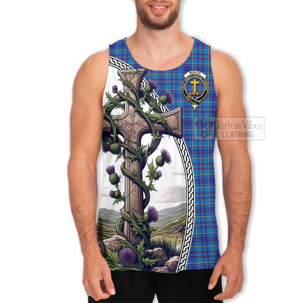 Tartan Vibes Clothing Mercer Tartan Men's Tank Top with Family Crest and St. Andrew's Cross Accented by Thistle Vines