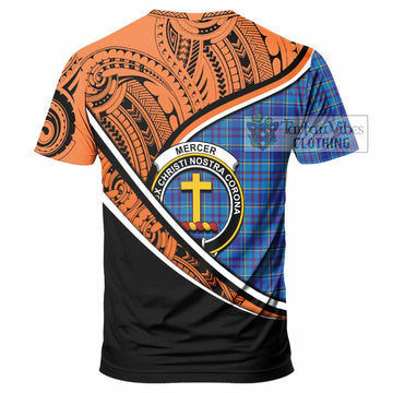 Mercer Crest Tartan T-Shirt with Polynesian Vibes Style - Orange Version