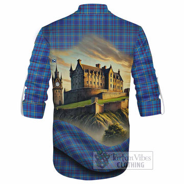 Mercer Tartan Family Crest Ghillie Kilt Shirt with Scottish Ancient Castle Style - Tartan Vibes Clothing