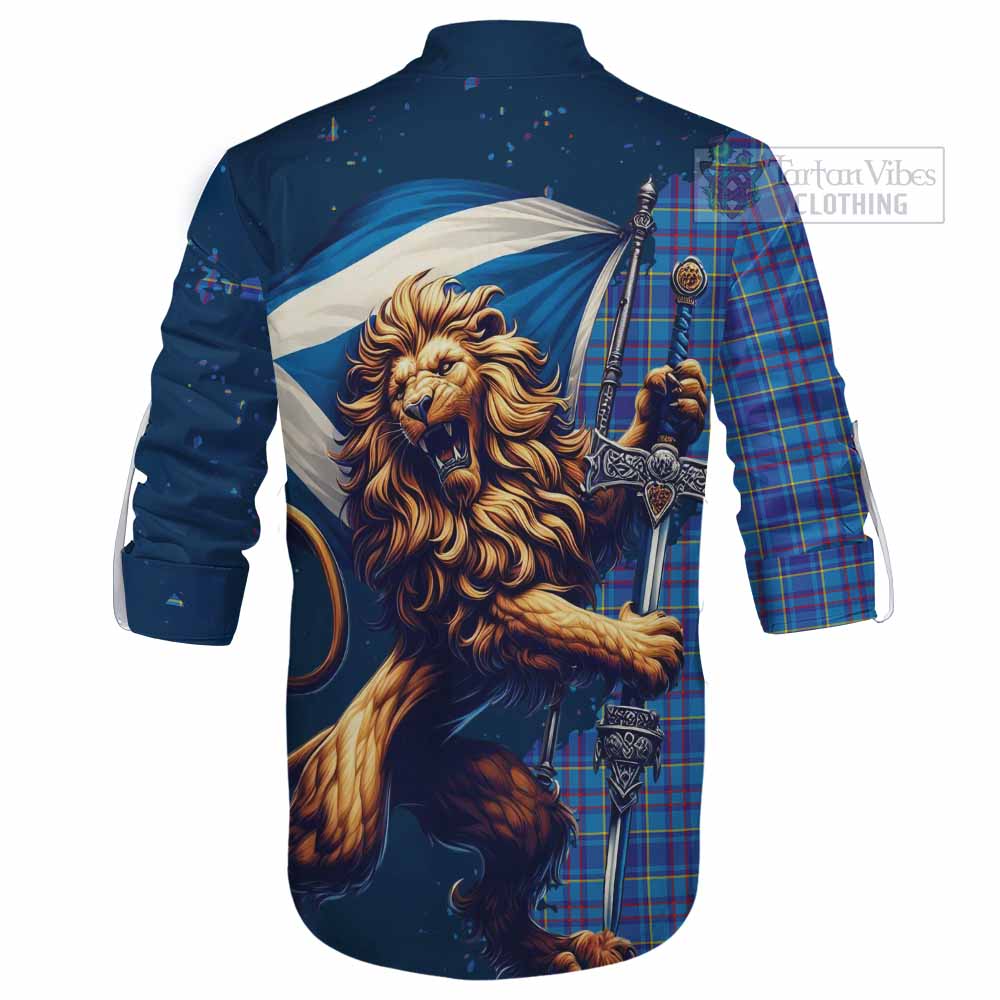 Tartan Vibes Clothing Mercer Tartan Family Crest Ghillie Kilt Shirt with Scottish Majestic Lion