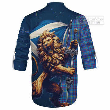 Mercer Tartan Family Crest Ghillie Kilt Shirt with Scottish Majestic Lion