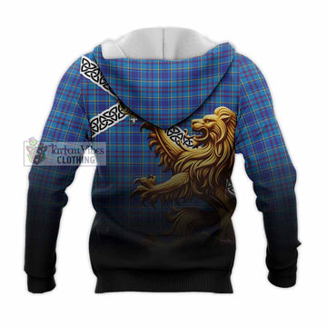 Mercer Crest Tartan Knitted Hoodie with Golden Lion Emblem Celtic Style - Tartan Vibes Clothing