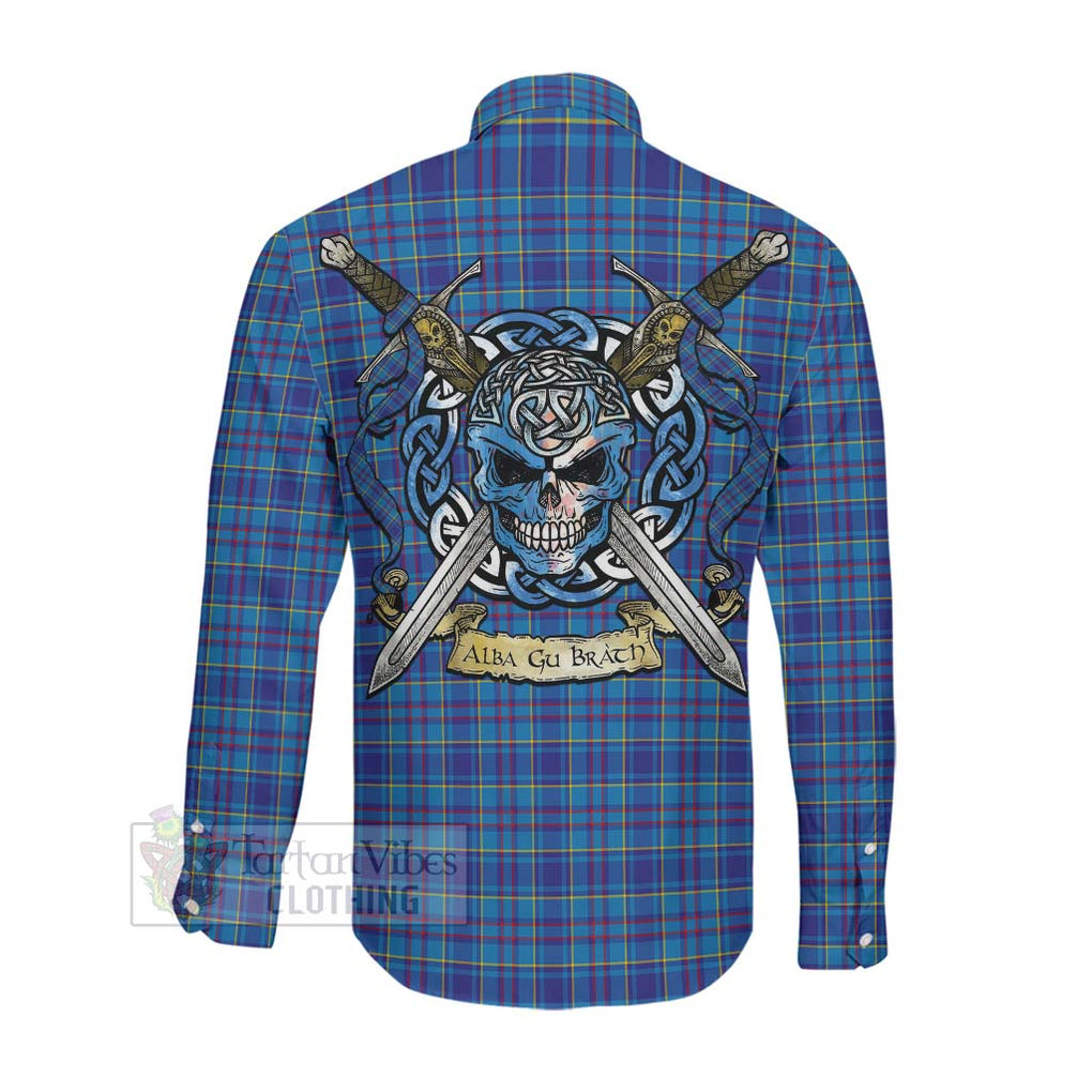 Tartan Vibes Clothing Mercer Tartan Long Sleeve Button Shirt with Family Crest Celtic Skull Style