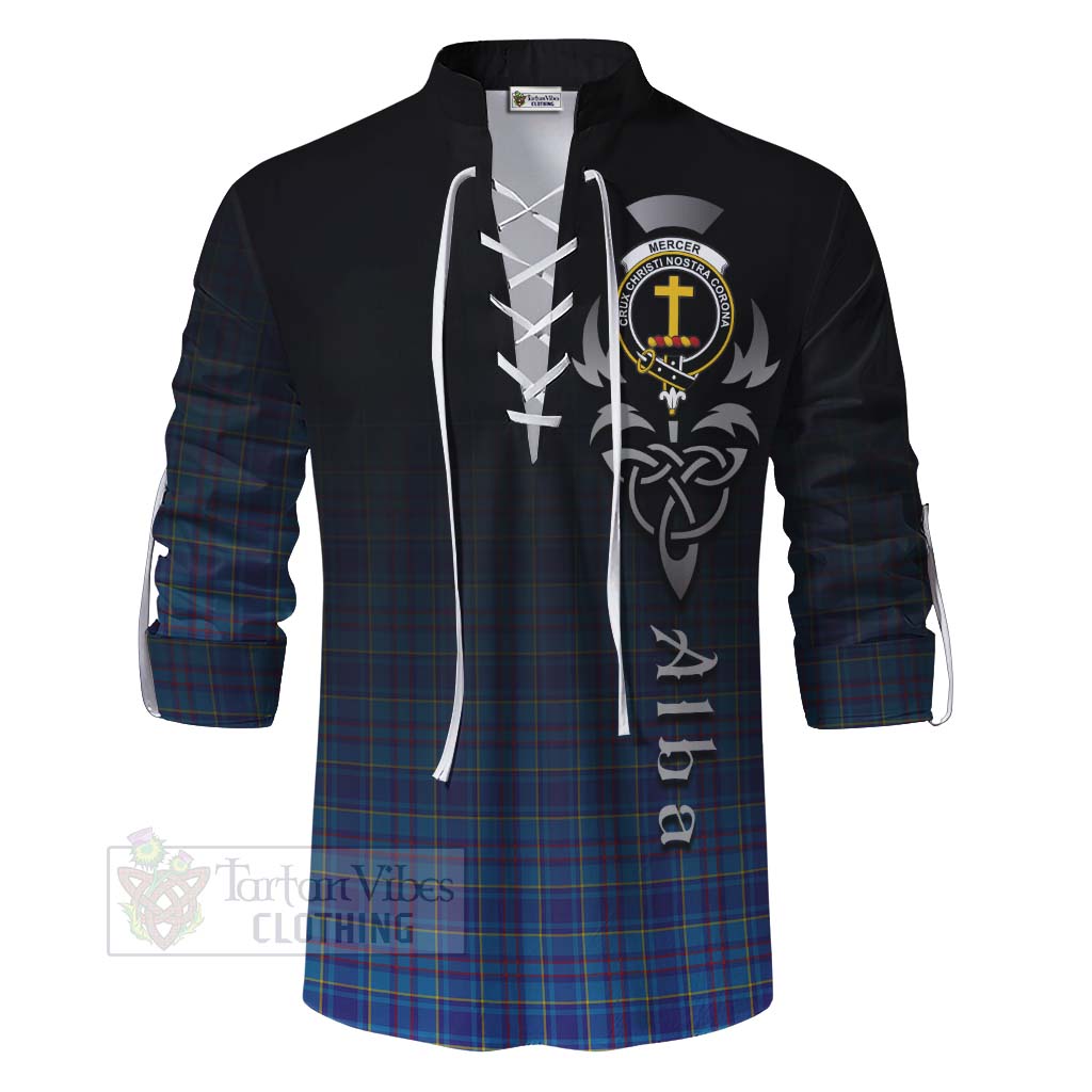 Tartan Vibes Clothing Mercer Tartan Ghillie Kilt Shirt Featuring Alba Gu Brath Family Crest Celtic Inspired