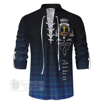 Mercer Tartan Ghillie Kilt Shirt Featuring Alba Gu Brath Family Crest Celtic Inspired