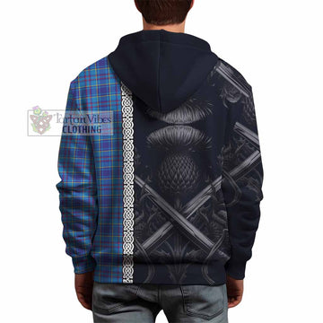 Mercer Tartan Hoodie with Family Crest Cross Sword Thistle Celtic Vibes