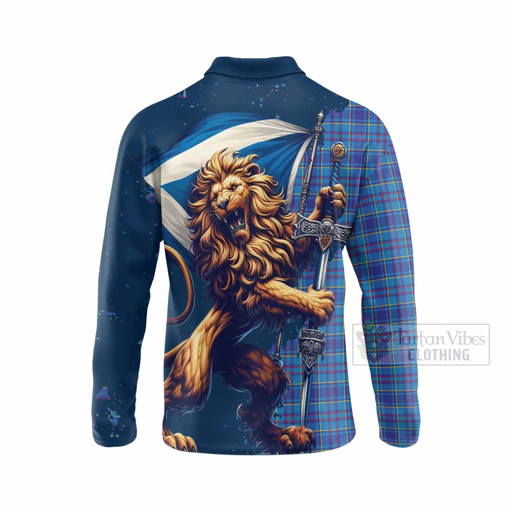 Tartan Vibes Clothing Mercer Tartan Family Crest Long Sleeve Polo Shirt with Scottish Majestic Lion