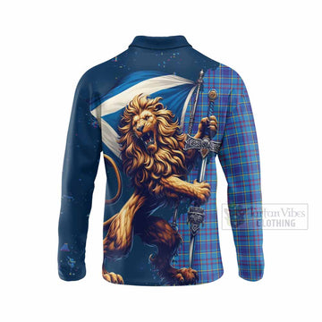 Mercer Tartan Family Crest Long Sleeve Polo Shirt with Scottish Majestic Lion