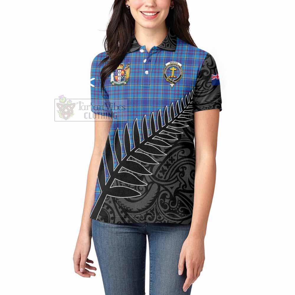 Tartan Vibes Clothing Mercer Crest Tartan Women's Polo Shirt with New Zealand Silver Fern Half Style