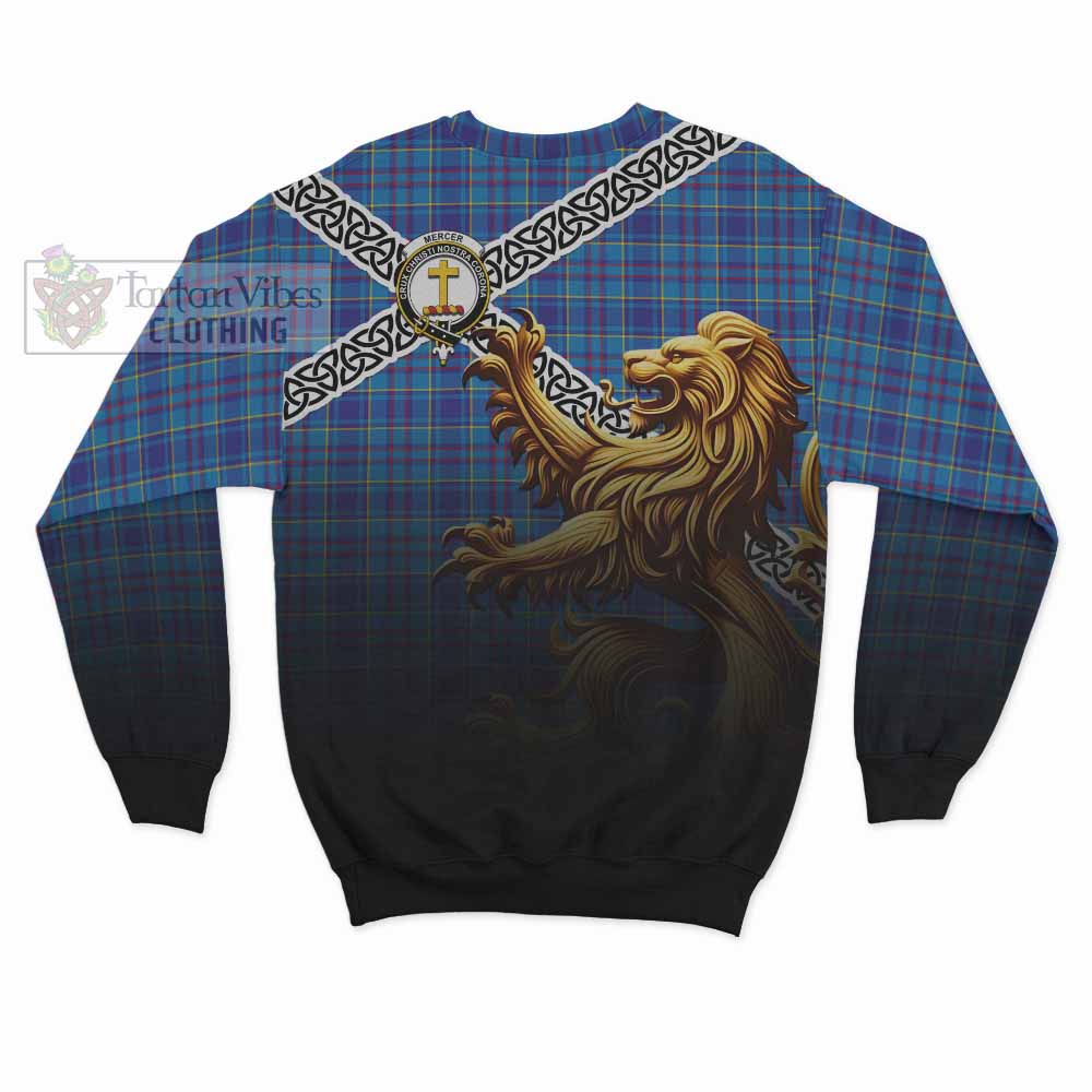 Mercer Crest Tartan Sweatshirt with Golden Lion Emblem Celtic Style - Tartan Vibes Clothing