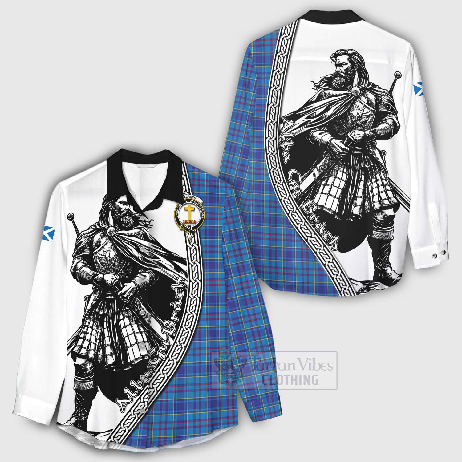 Tartan Vibes Clothing Mercer Tartan Clan Crest Women's Casual Shirt with Highlander Warrior Celtic Style