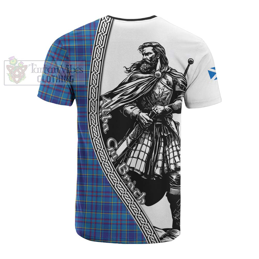 Mercer Tartan Clan Crest Cotton T-shirt with Highlander Warrior Celtic Style