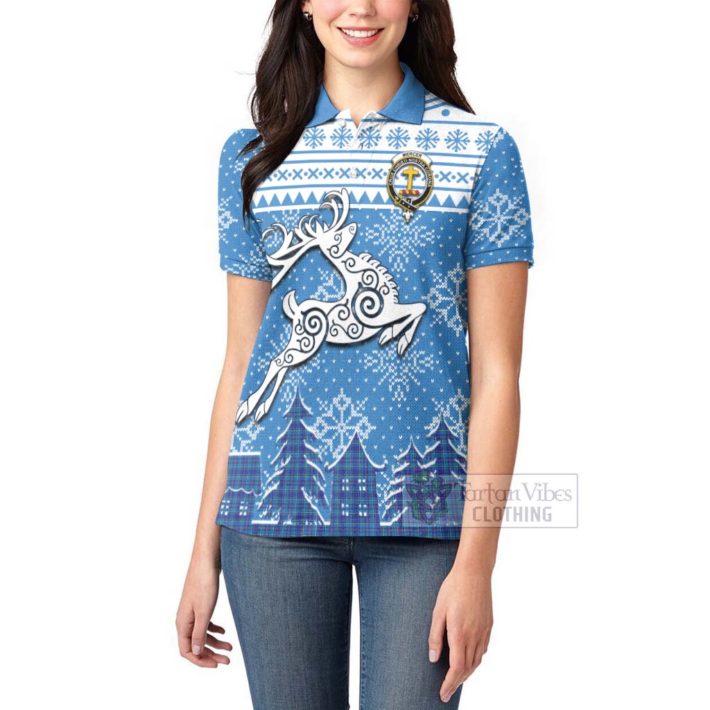 Tartan Vibes Clothing Mercer Clan Christmas Women's Polo Shirt Celtic Reindeer Style