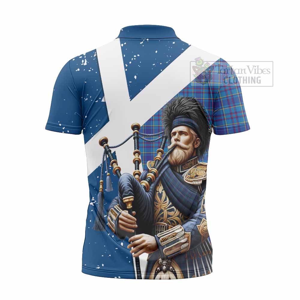 Tartan Vibes Clothing Mercer Tartan Zipper Polo Shirt with Family Crest Scottish Bagpiper Vibes