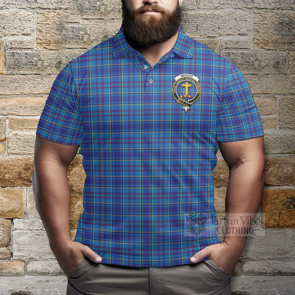 Tartan Vibes Clothing Mercer Tartan Polo Shirt with Family Crest and Bearded Skull Holding Bottles of Whiskey