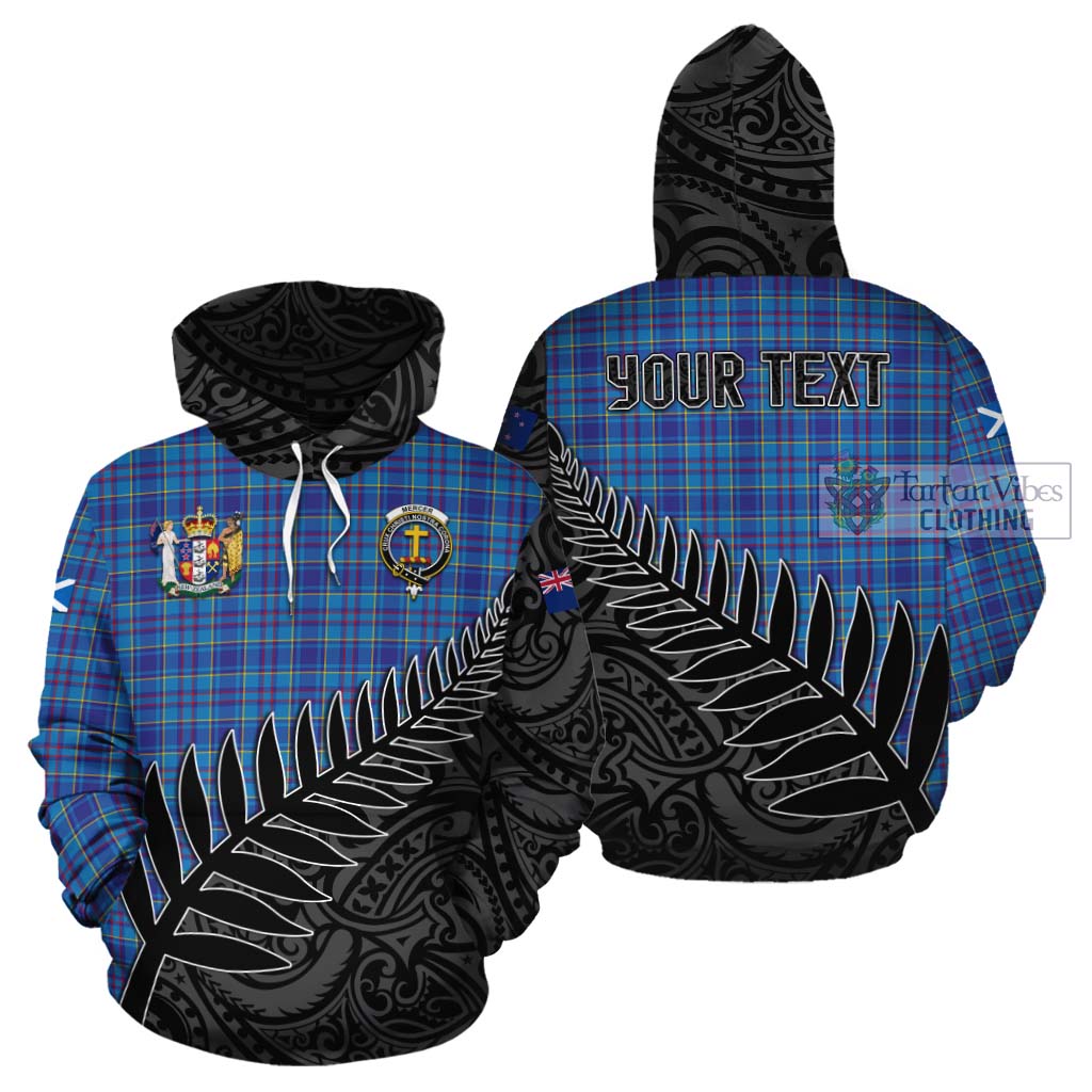 Tartan Vibes Clothing Mercer Crest Tartan Cotton Hoodie with New Zealand Silver Fern Half Style