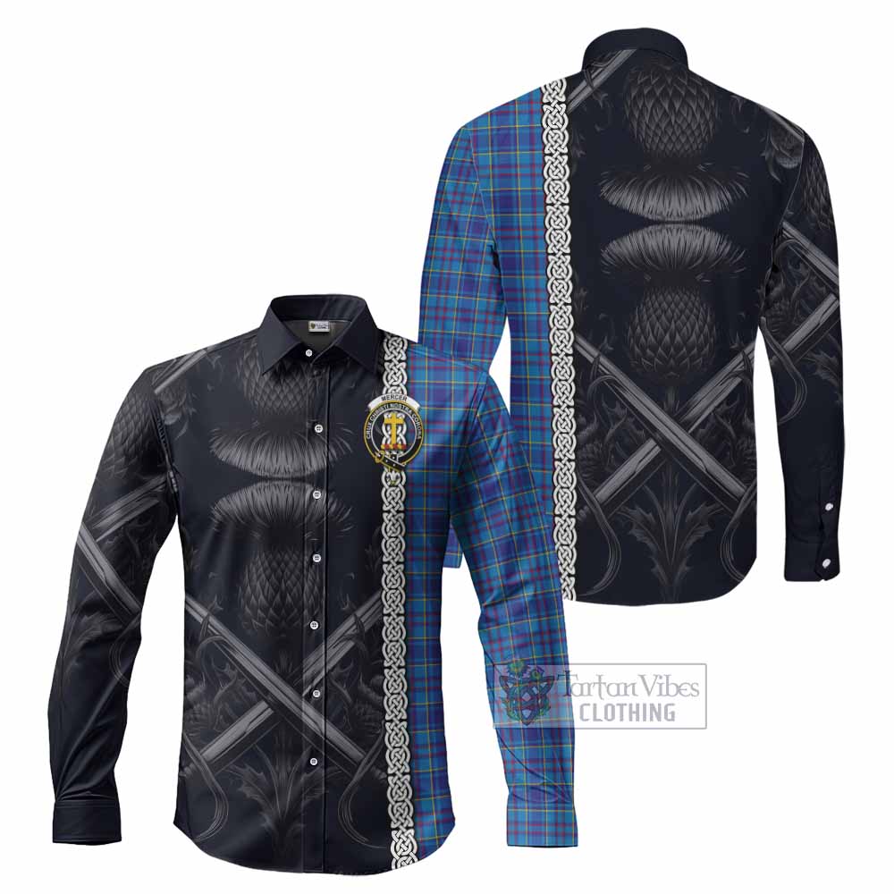 Tartan Vibes Clothing Mercer Tartan Long Sleeve Button Shirt with Family Crest Cross Sword Thistle Celtic Vibes