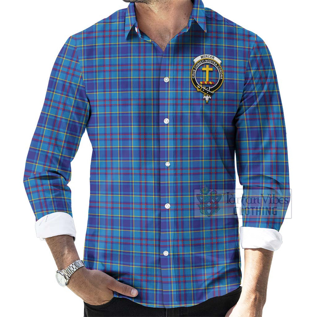 Tartan Vibes Clothing Mercer Tartan Long Sleeve Button Shirt with Family Crest and Bearded Skull Holding Bottles of Whiskey