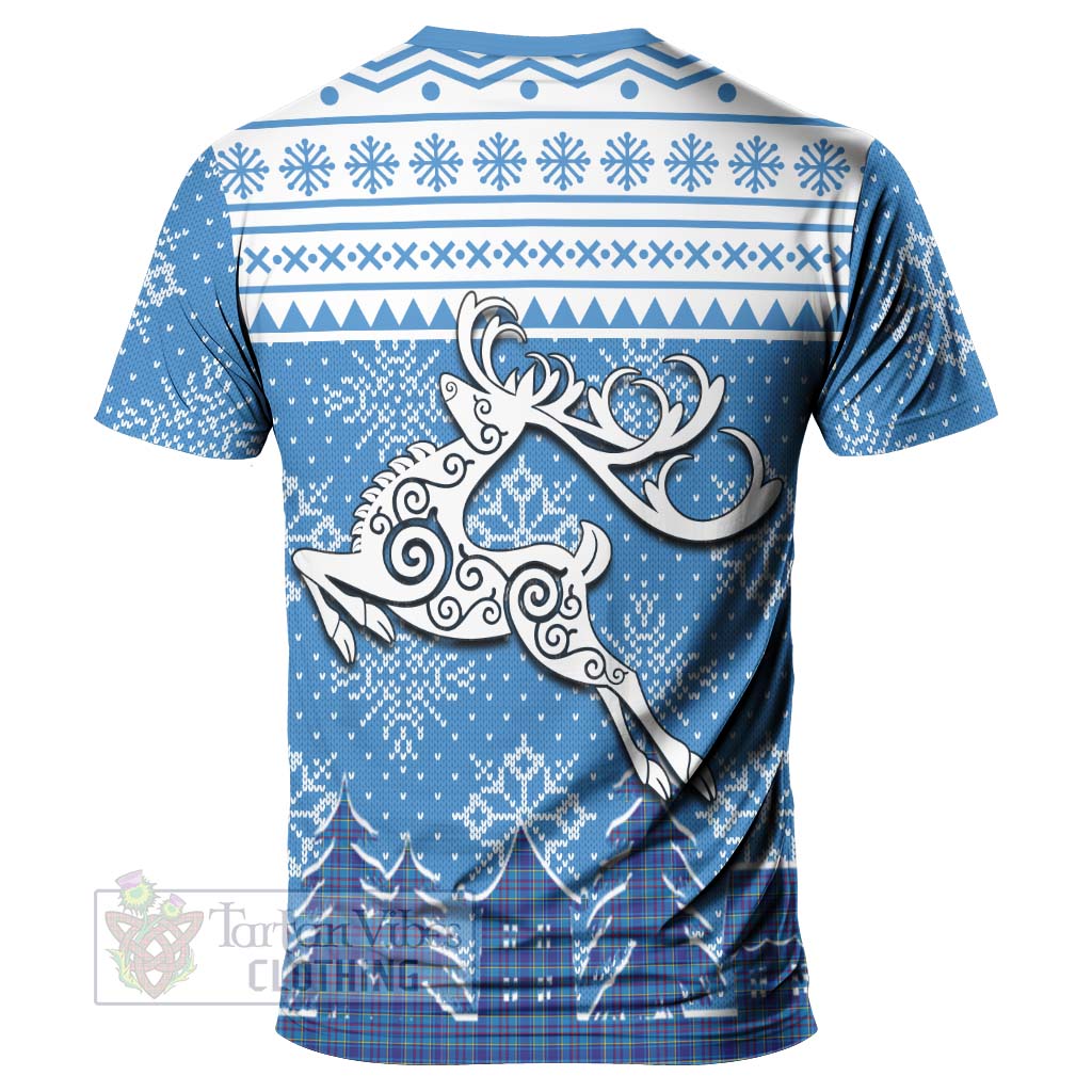 Tartan Vibes Clothing Mercer Clan Christmas T-Shirt Celtic Reindeer Style