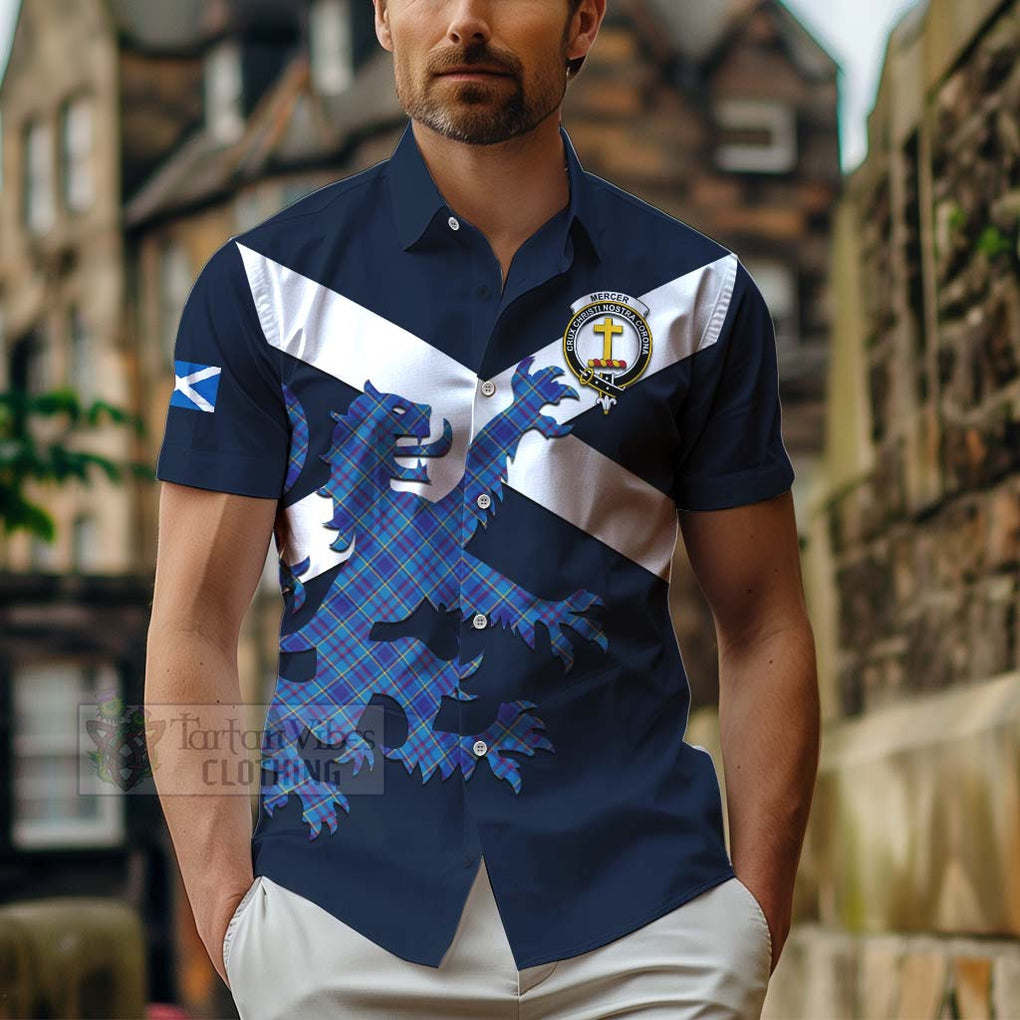 Tartan Vibes Clothing Mercer Tartan Lion Rampant Short Sleeve Button Shirt – Proudly Display Your Heritage with Alba Gu Brath and Clan Name