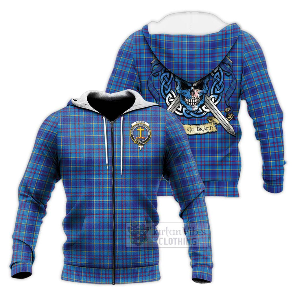 Tartan Vibes Clothing Mercer Tartan Knitted Hoodie with Family Crest Celtic Skull Style