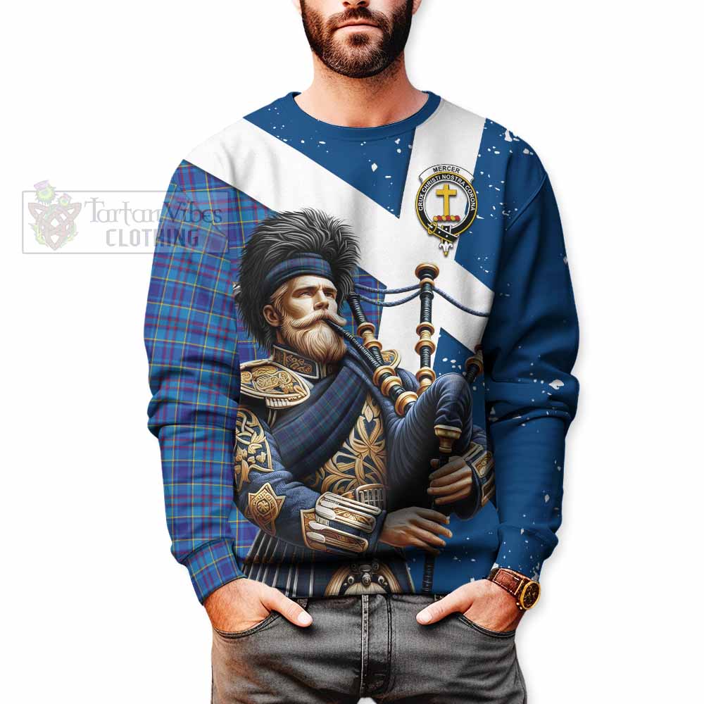 Tartan Vibes Clothing Mercer Tartan Sweatshirt with Family Crest Scottish Bagpiper Vibes