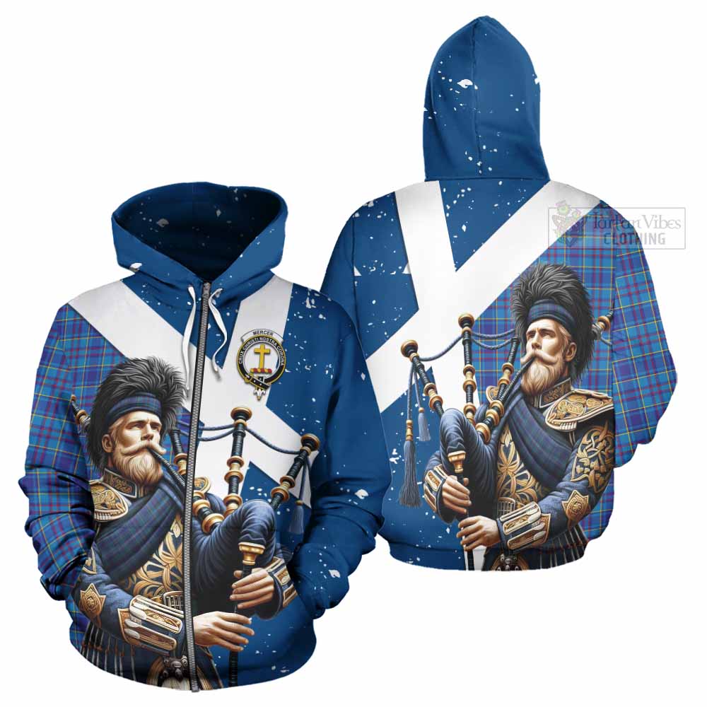 Tartan Vibes Clothing Mercer Tartan Hoodie with Family Crest Scottish Bagpiper Vibes