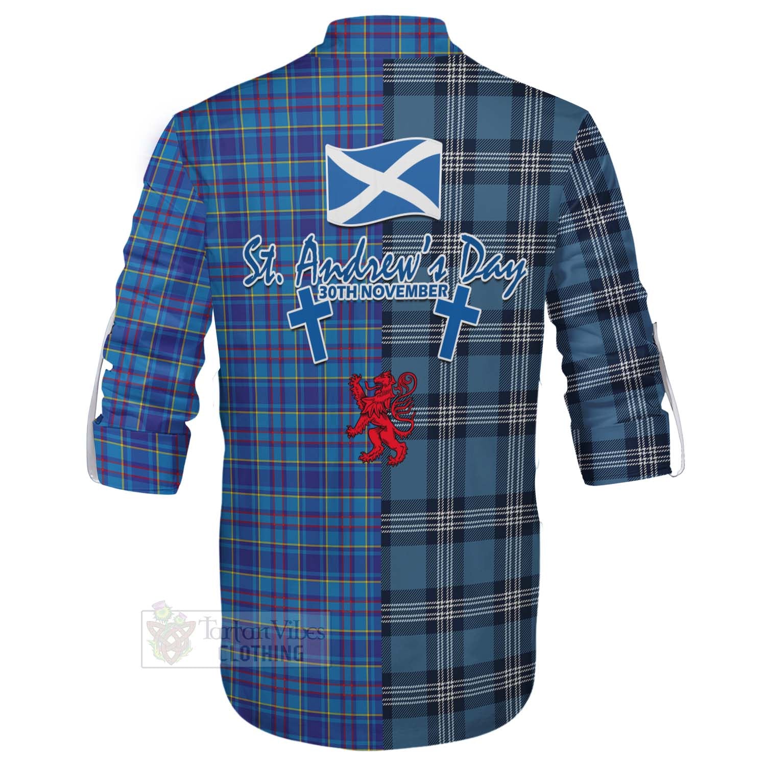 Tartan Vibes Clothing Mercer Tartan Ghillie Kilt Shirt Happy St. Andrew's Day Half Tartan Style