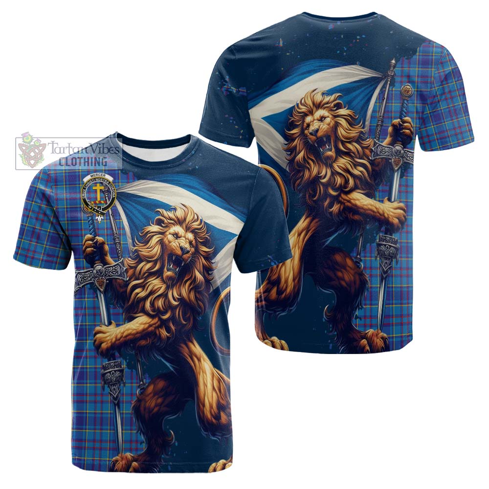 Tartan Vibes Clothing Mercer Tartan Family Crest Cotton T-shirt with Scottish Majestic Lion