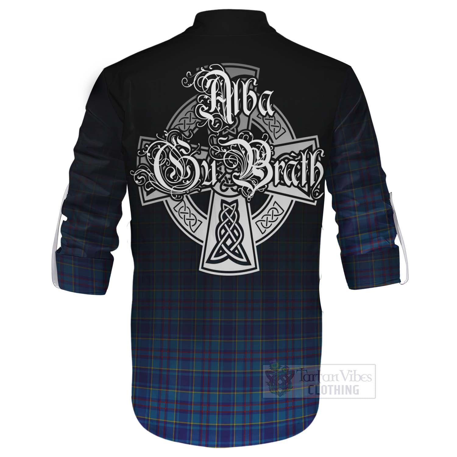 Tartan Vibes Clothing Mercer Tartan Ghillie Kilt Shirt Featuring Alba Gu Brath Family Crest Celtic Inspired