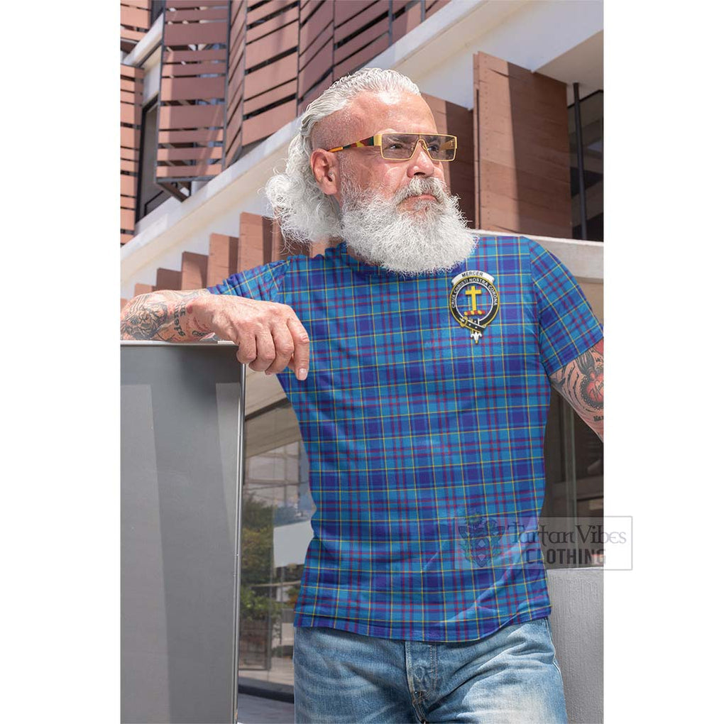 Tartan Vibes Clothing Mercer Tartan Cotton T-shirt with Family Crest and Bearded Skull Holding Bottles of Whiskey