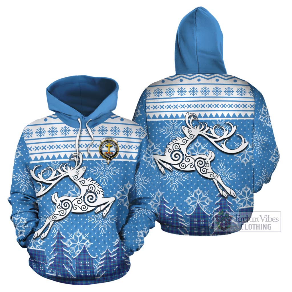 Tartan Vibes Clothing Mercer Clan Christmas Cotton Hoodie Celtic Reindeer Style