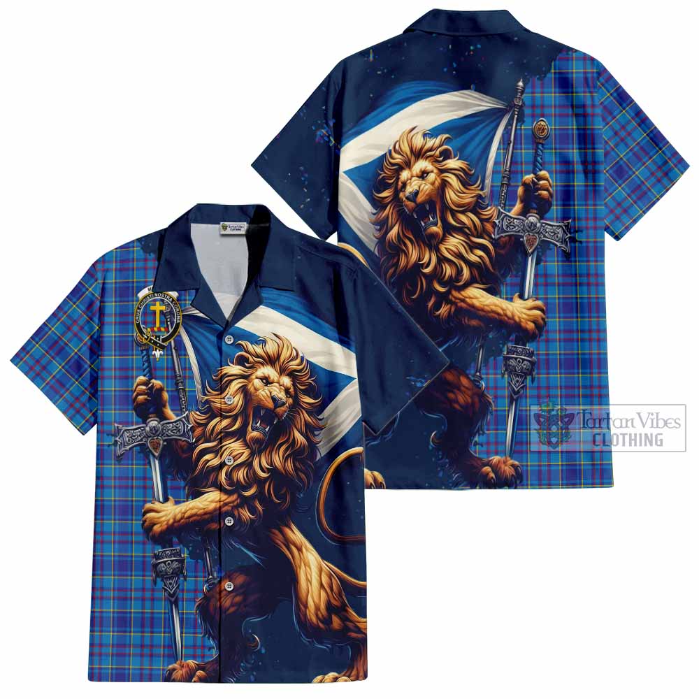 Tartan Vibes Clothing Mercer Tartan Family Crest Short Sleeve Button Shirt with Scottish Majestic Lion